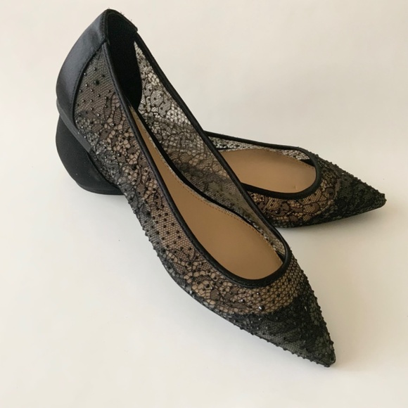 Jewel Badgley Mischka Juliana Lace Ballet Flat Black Evening Dress Shoes Pumps 7 - Picture 13 of 16